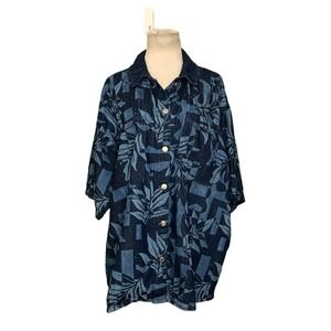 Topshop Blue Indigo Palm Laser Print Lightweight Denim shirt size 10